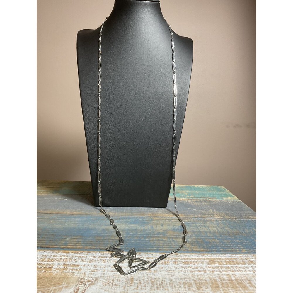 Extra Long Silver Toned Womens Chain Necklace